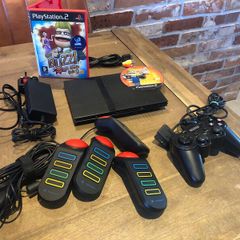 PS2 - Sony Black Ps2 Slim with Buzz Controllers and 2 Buzz games #358