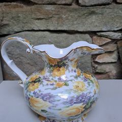 Vintage yellow roses and purple flowers jug