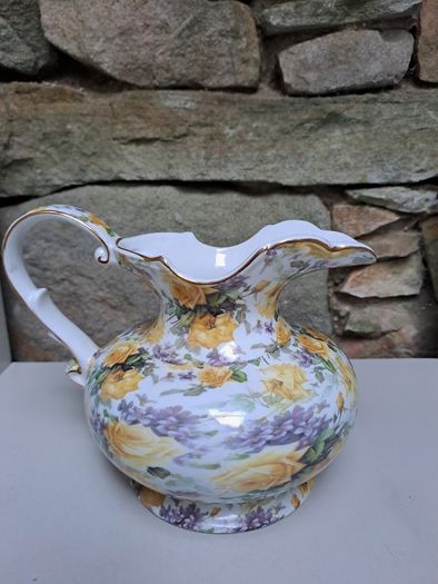 Vintage yellow roses and purple flowers jug