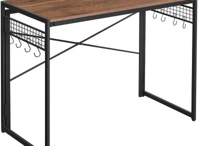 Computer Desk, Folding Desk with 8 Hooks, Workstation