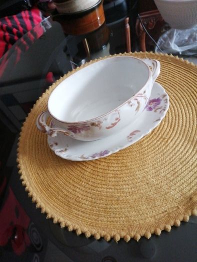 Vintage/ antique Gravy Boat Attached Underplate  France