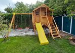 Wooden Treehouses with slide and 2 swings