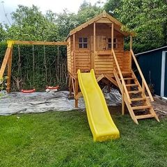 Wooden Treehouses with slide and 2 swings
