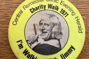 Vintage Jimmy Savile Charity Walk 1971 Badge Central Remedial Clinic Evening Herald
