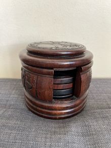Vintage handcarved ebony wood coasters