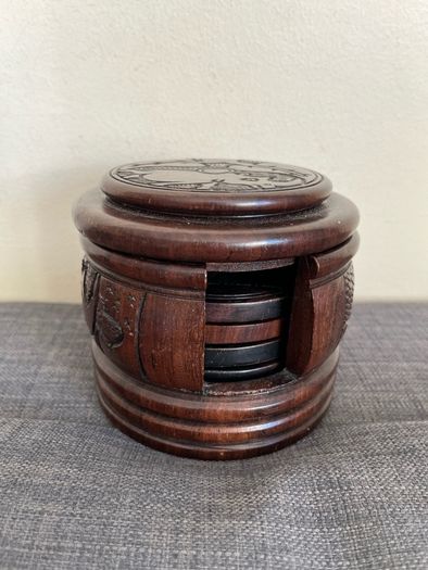 Vintage handcarved ebony wood coasters