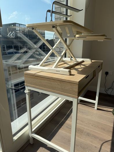 Home Office / WFH Desk Setup Desk, VIVO Sit-Stand Converter