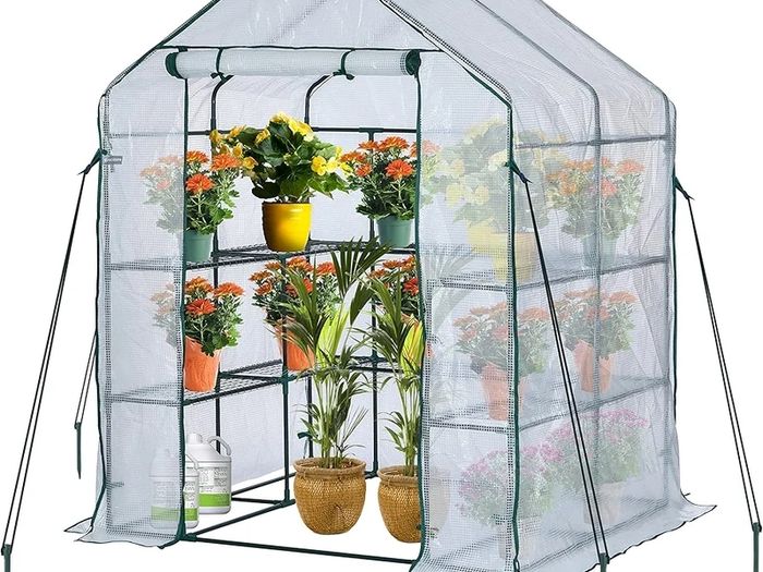 Walk In Greenhouse With 10 Shelves, Reinforced PE Plastic Cover With Sturdy Steel Frame, Greenhouse/Plant Nursery for Gardens, Patios or Spaces Size, Easy to Assemble