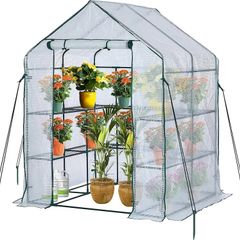 Walk In Greenhouse With 10 Shelves, Reinforced PE Plastic Cover With Sturdy Steel Frame, Greenhouse/Plant Nursery for Gardens, Patios or Spaces Size, Easy to Assemble