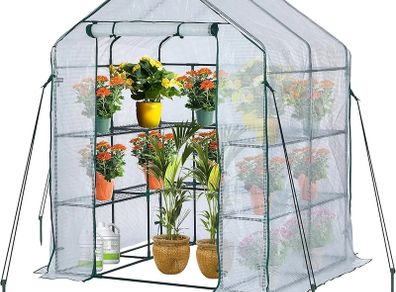 Walk In Greenhouse With 10 Shelves, Reinforced PE Plastic Cover With Sturdy Steel Frame, Greenhouse/Plant Nursery for Gardens, Patios or Spaces Size, Easy to Assemble