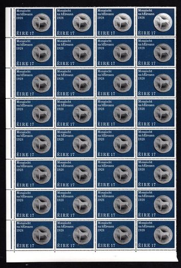 1978 Ireland 50th Anniversary of Ireland's First Coinage in 1928 Commemorative Stamps Block of 32 Mint Never Hinged (MNH)