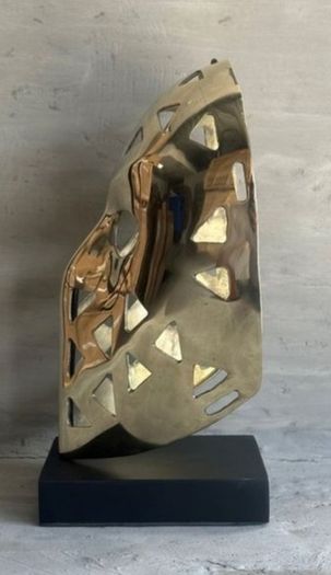 Mask Sculpture On Stand - Polished Bronze
