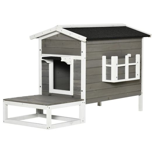 Deluxe Outdoor Cat House Wood Shelter Condo All Weather w/ Porch