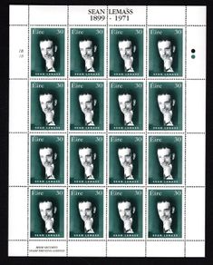 1999 Ireland Sean Lemass 1899-1971 Stamp Sheetlet Plate 1A1A Mint Never Hinged (MNH)