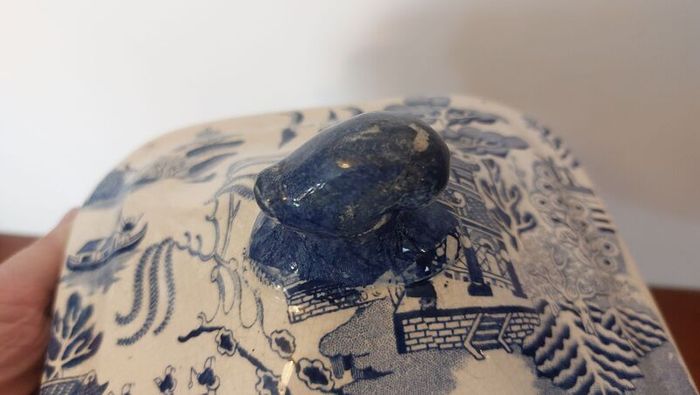 Fabulous Antique Blue and White Transferware Willow Pattern Large Lidded Tureen/Vegetable Dish For Display, Unknown Maker, Most Likely Staffordshire Made
