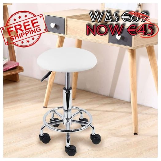 NEW SALE | Swivel Rolling Stool Height Adjustable PU Leather Cushion Salon Vanity Massage Office Stool Chair Small