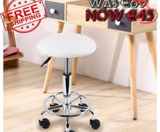 NEW SALE | Swivel Rolling Stool Height Adjustable PU Leather Cushion Salon Vanity Massage Office Stool Chair Small