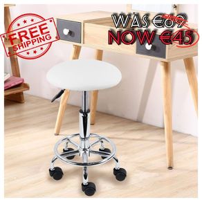 NEW SALE | Swivel Rolling Stool Height Adjustable PU Leather Cushion Salon Vanity Massage Office Stool Chair Small