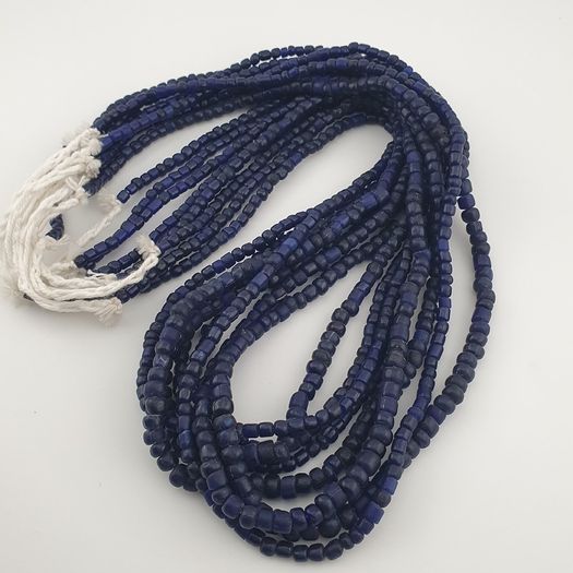 Antique African Style Dark Blue 4-5.5mm Glass Beads Necklace Strand