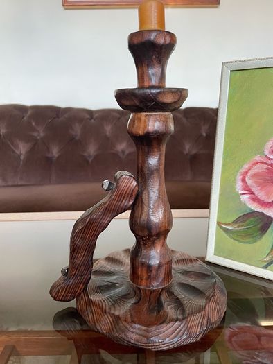 Primitive Candle Stick Antique Style Wood with Iron Tacks