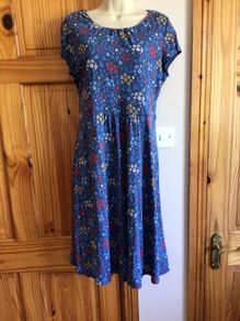 Seasalt Cornwall blue floral A line midi jersey dress size 12 includes post