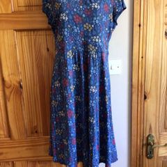 Seasalt Cornwall blue floral A line midi jersey dress size 12 includes post