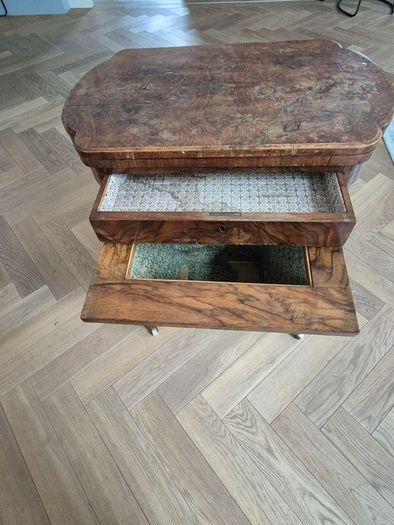 Antique Victorian Burr Walnut Games & Work Table