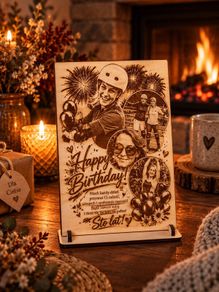 Handmade Personalised Wooden Birthday Card & Stand