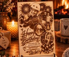Handmade Personalised Wooden Birthday Card & Stand