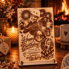 Handmade Personalised Wooden Birthday Card & Stand