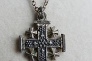 Vintage Jerusalem Cross Pendant Necklace 19" length