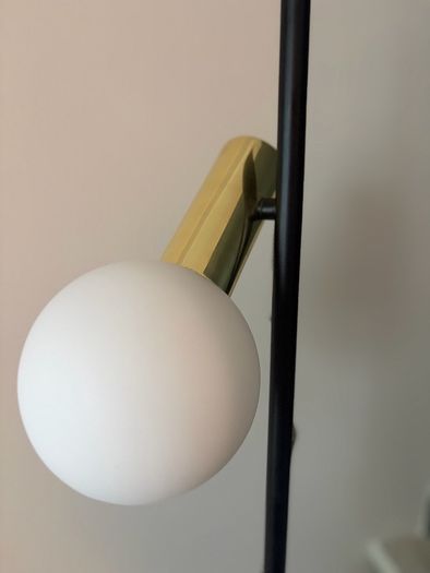 Made.com Modern Floor Lamp. Black & Brass with Frosted Glass Globe