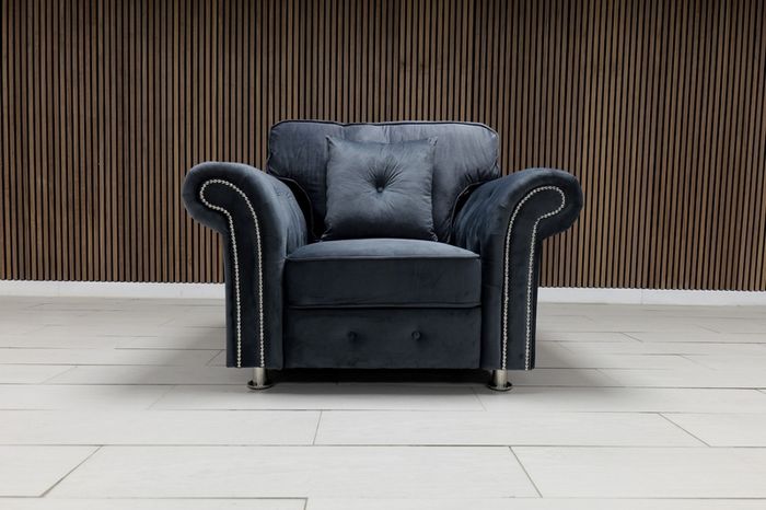 Olympia Grey Chester Arms Plush Velvet Fabric Sofa