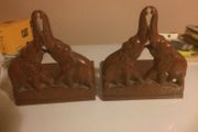Pair hand craved wooden elephant bookends free postage