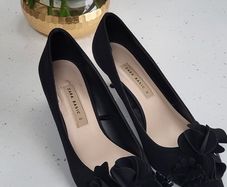 ZARA black satin ruffle kitten heels Sz 40 (Fit 7-7.5UK) - Rrp 59.99