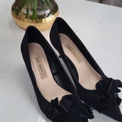 ZARA black satin ruffle kitten heels Sz 40 (Fit 7-7.5UK) - Rrp 59.99