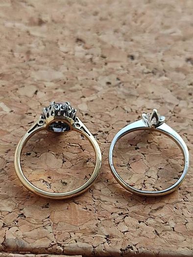 Small size: 18 CT Gold Diamond ring 450 euro and  18 CT Diamond, Iolite ring 450 euro