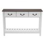 120 cm Console Table, Farmhouse Desk Behind the Couch with Drawers and Bottom Storage Shelf, Wooden Rectangle Entrance Narrow Sofa Table for Hallway, Bedroom, Living Room, Foyer, Brown + White Image 9