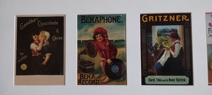 Framed Vintage Czech & German Advertising Postcards