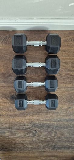 2 sets of used hexagonal dumbbells