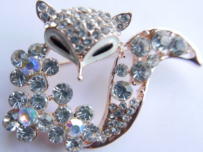 Mischievous vixen pin, lavish playful fox brooch, specialized crystal gifts, luxury statement jeweler