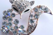 Mischievous vixen pin, lavish playful fox brooch, specialized crystal gifts, luxury statement jeweler
