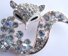Mischievous vixen pin, lavish playful fox brooch, specialized crystal gifts, luxury statement jeweler
