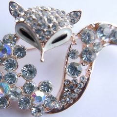 Mischievous vixen pin, lavish playful fox brooch, specialized crystal gifts, luxury statement jeweler