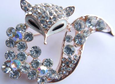 Mischievous vixen pin, lavish playful fox brooch, specialized crystal gifts, luxury statement jeweler