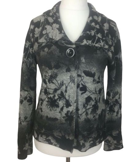 Gerry Weber Ladies Black Grey floral knit wool blend cardigan size 14
