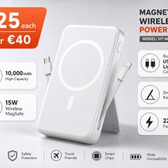 Premium 10000mAh Magnetic Wireless Power Bank with Built-in Cables and Stand - White - Brand New - 15W MagSafe & 22.5W Fast Charge