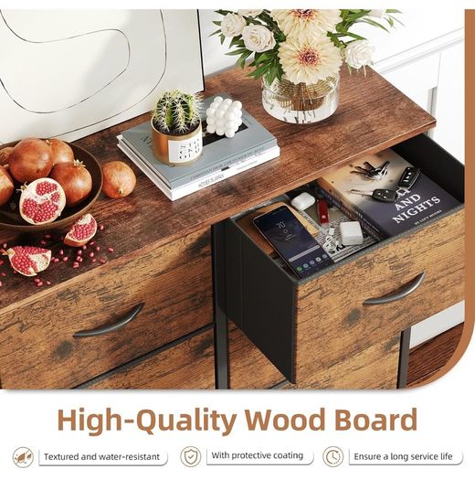 8 Drawers Chest of Drawers, Fabric Storage Dresser Vertical with Spacious Wooden Tabletop
