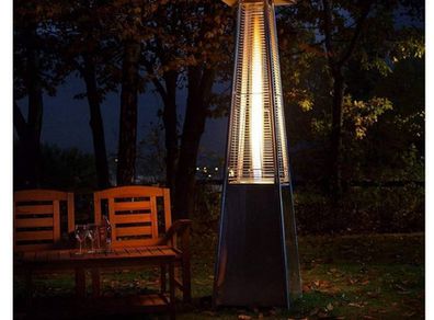 Outdoor heater Quartz glass tube, real flame, for garden and terrace, with cover