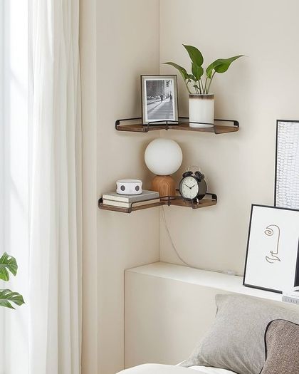 MULTIPLE COLOURS AVAILABLE Floating Shelves, Set of 2, L-Shaped Corner Shelves for Wall, Corner Wall Shelf, Industrial Style, for Living Room, Bedroom, Kitchen, Black